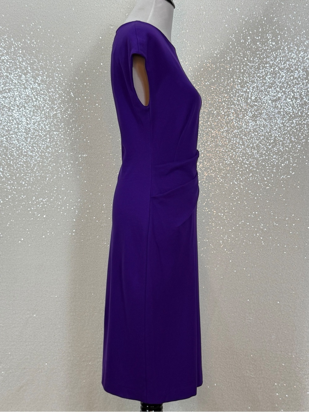 ESCADA Purple Draped Sheath Dress EU 42 Designer Cocktail Midi Dress - Picture 9 of 16